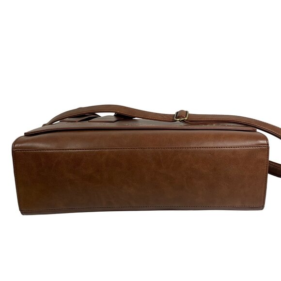 ECOSUSI Womens 15.6" Laptop Bag Briefcase Brown Vegan Leather Eyelets Bow EUC - Picture 5 of 8